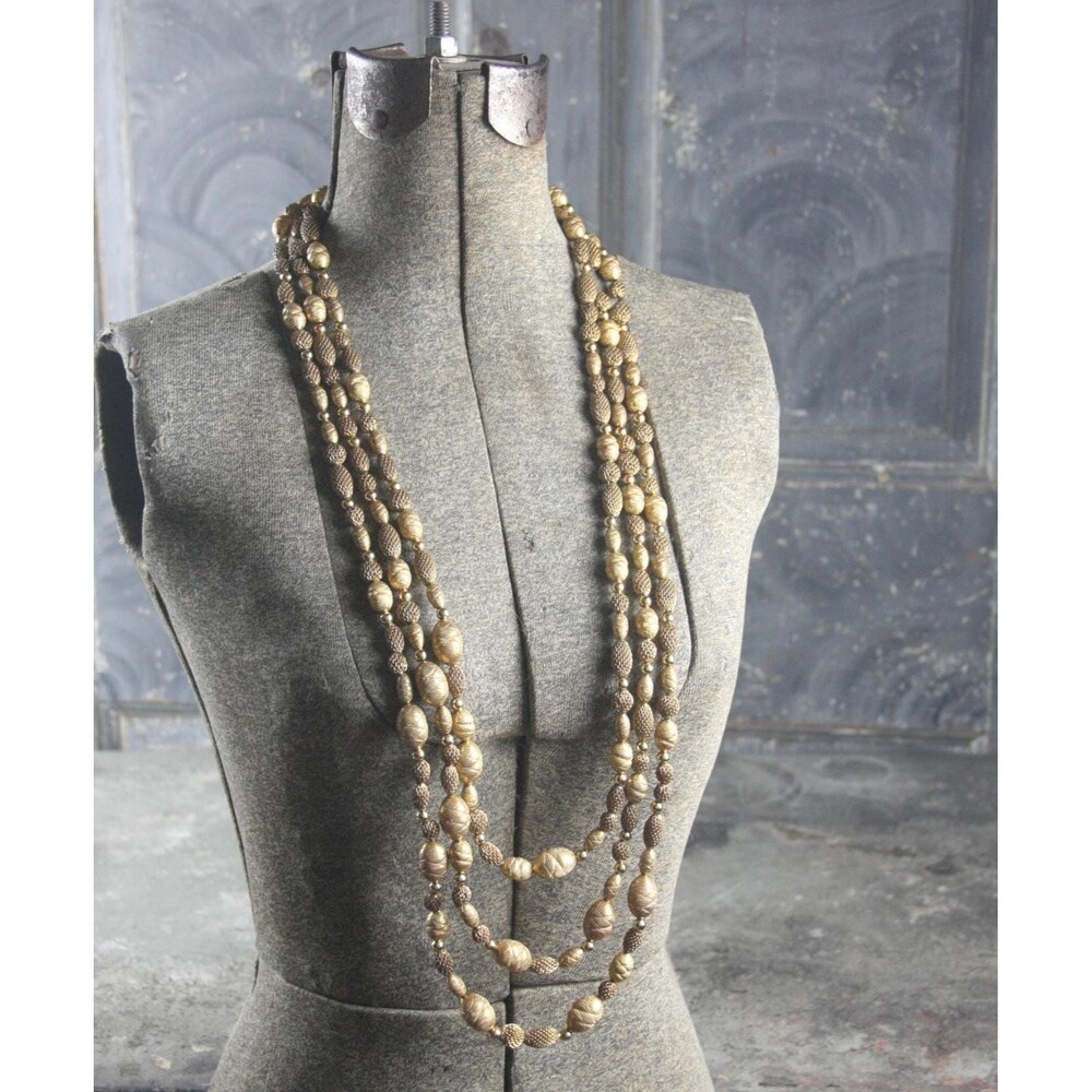 Long Jay Feinberg Strongwater SIGNED 3-strand textured gold bead necklace